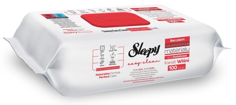 Sleepy Easy Clean Cherry Blossom (red) universālās virsmu tīrīšanas mitrās salvetes (100 gab.)